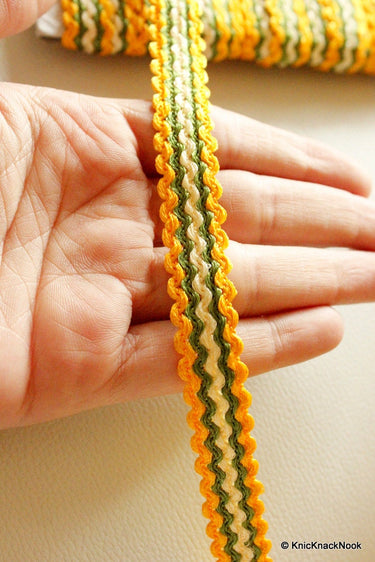 Yellow, Green And Beige Thread Lace Trim, 15mm wide
